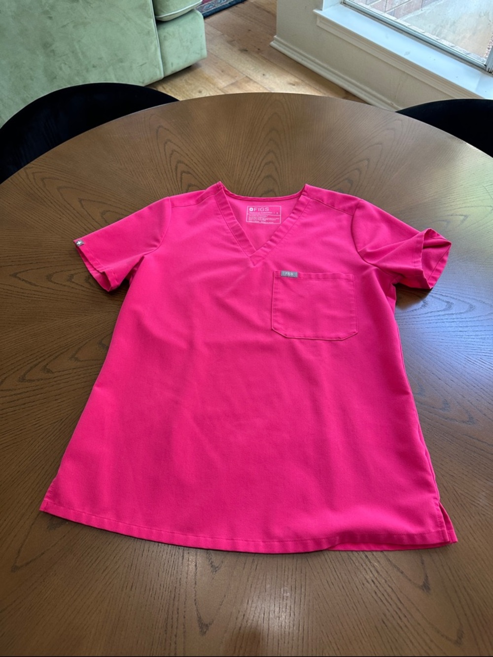 Figs Hot Pink V-Neck Short Sleeve Scrub Top
